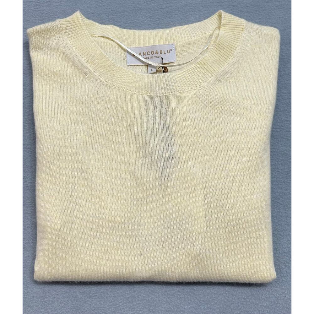 NWT Bianco & Blu Pale Yellow Cashmere Silk Wool Blend Sweater Top Large - Picture 10 of 10